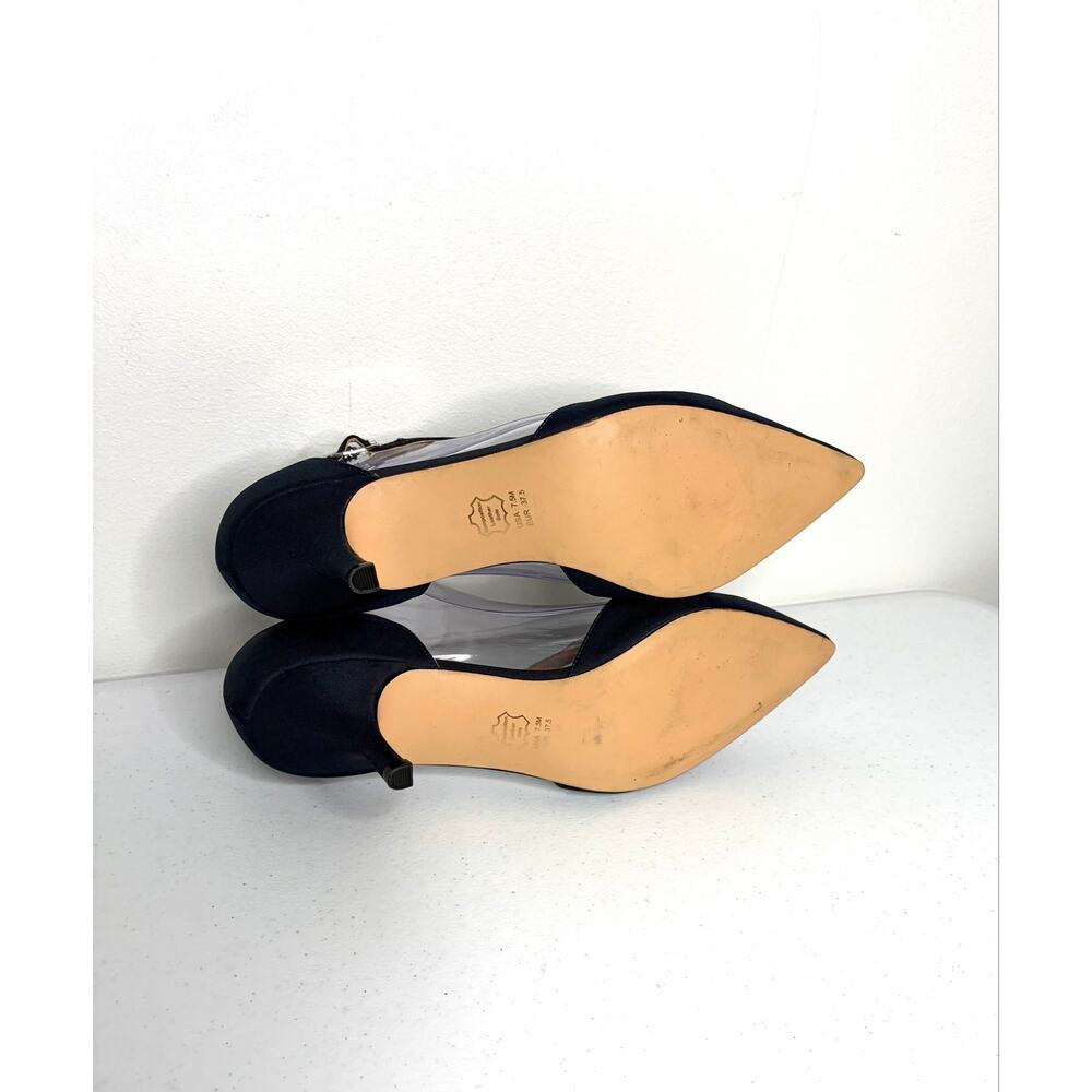 Nina Tirisa Pointed Toe Pumps Women's Sz 7.5 Navy Satin Cross Strap Formal Gala - Picture 8 of 11